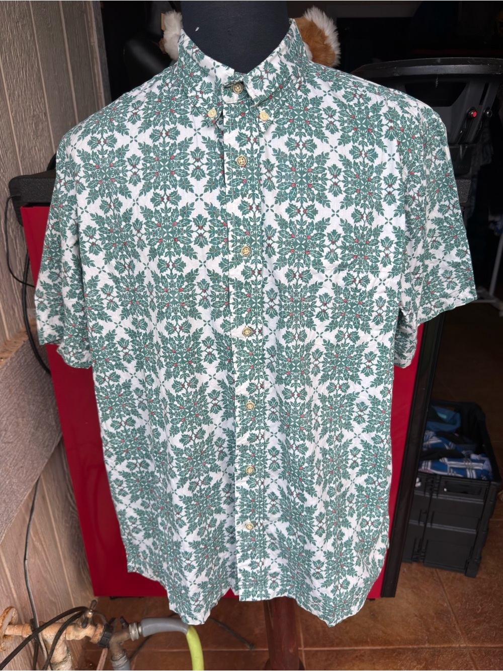 PreOwned Reyn Spooner Green Christmas Quilt Hawaiian Full Button Men's XL